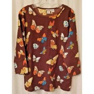 Women's Top Butterfly Design Embellished Sequin & Bead Accents Size 1X